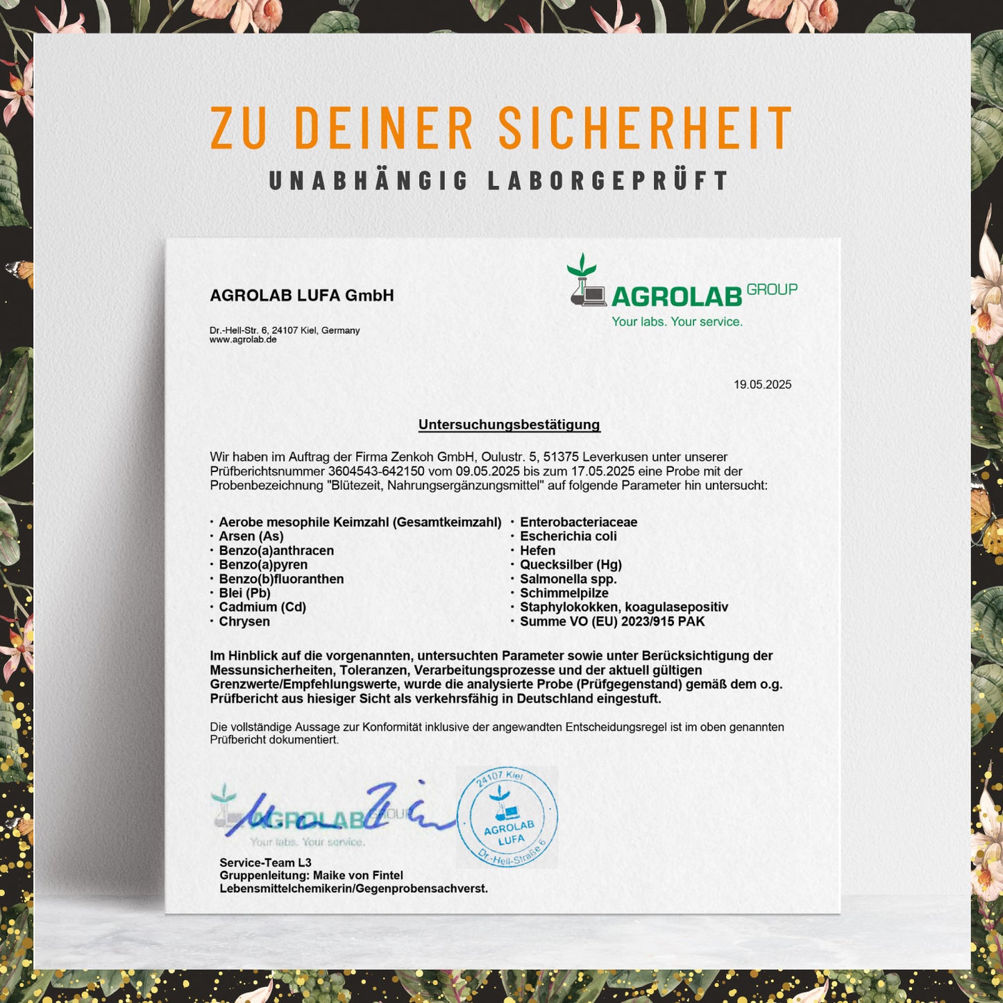 Bluetezeit Quercetin-Komplex Laborzertifikat