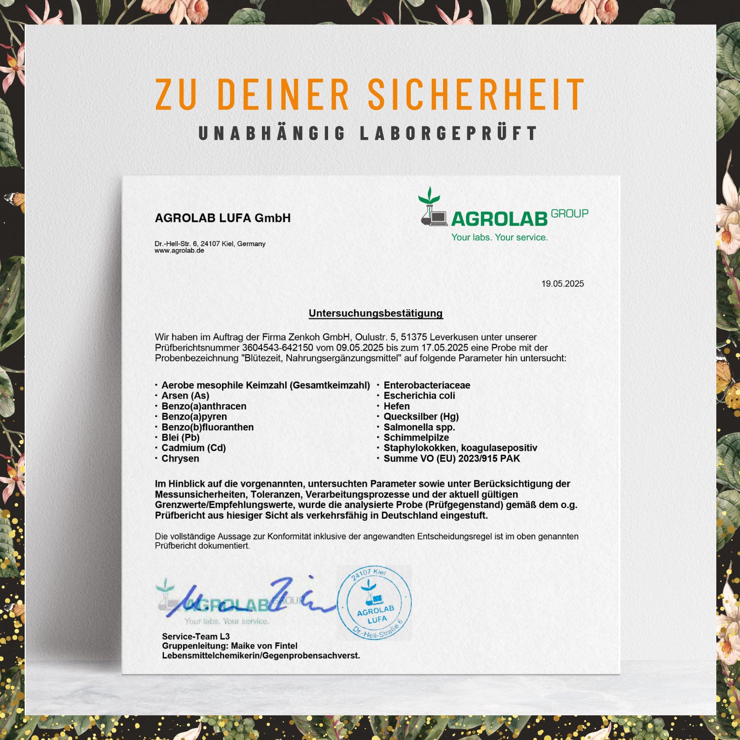 Bluetezeit Quercetin-Komplex Laborzertifikat