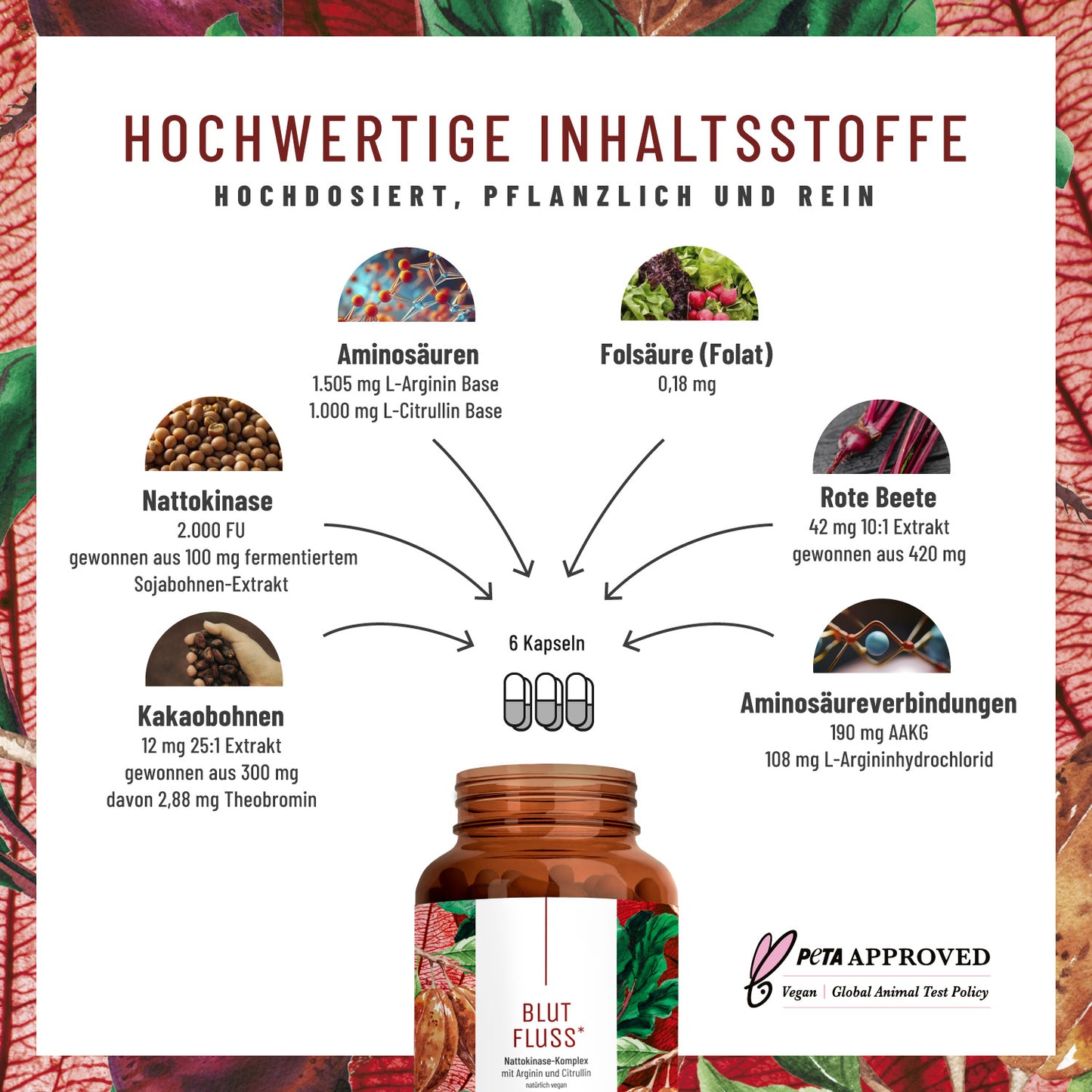 Blutfluss Nattokinase-Komplex mit Arginin und Citrullin Hochwertige Inhaltsstoffe