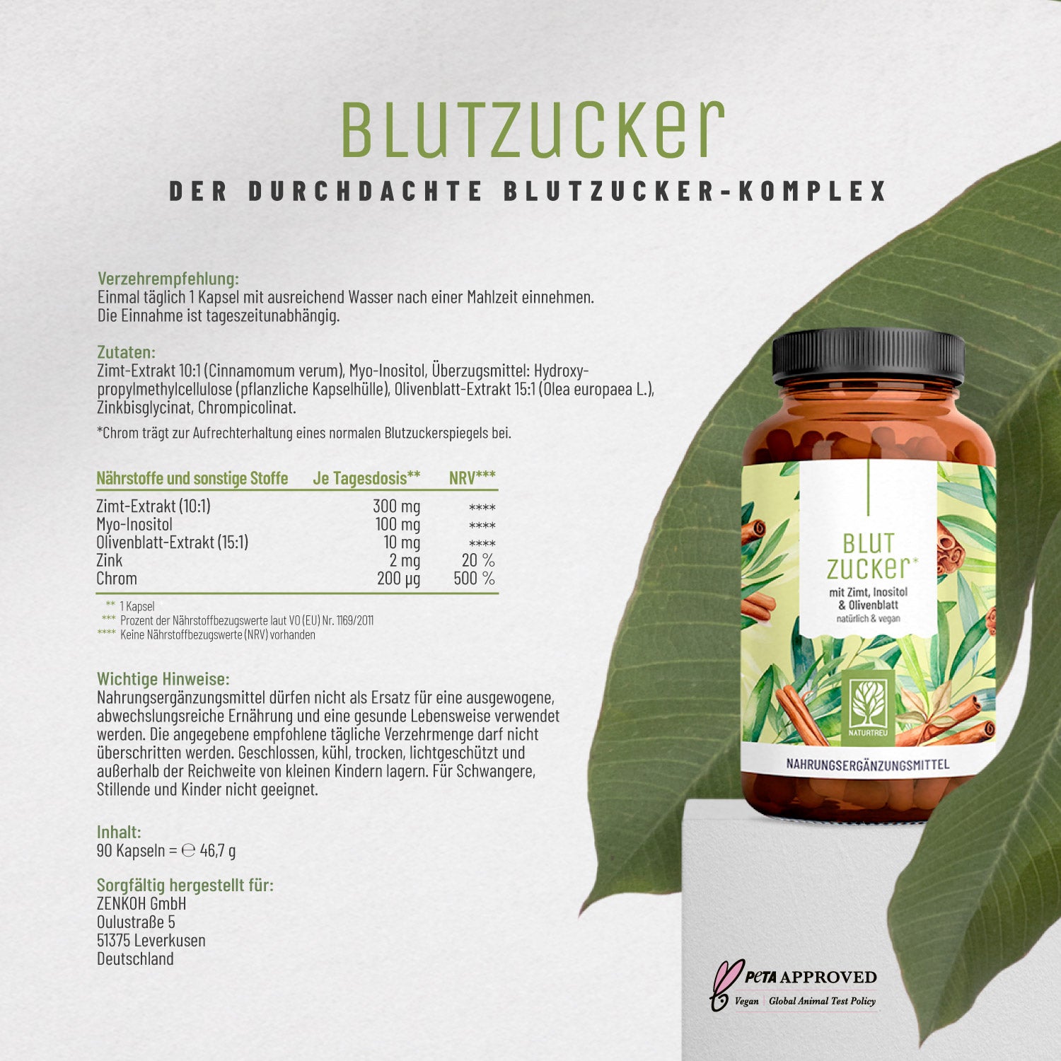 Blutzucker mit Zimt, Inositol & Olivenblatt Etikett 01