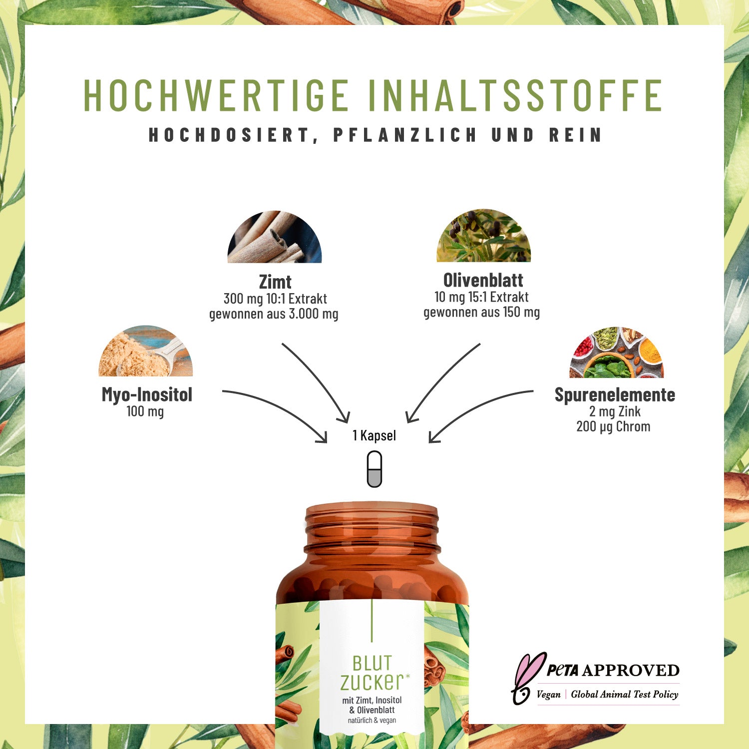 Blutzucker mit Zimt, Inositol & Olivenblatt Hochwertige Inhaltsstoffe