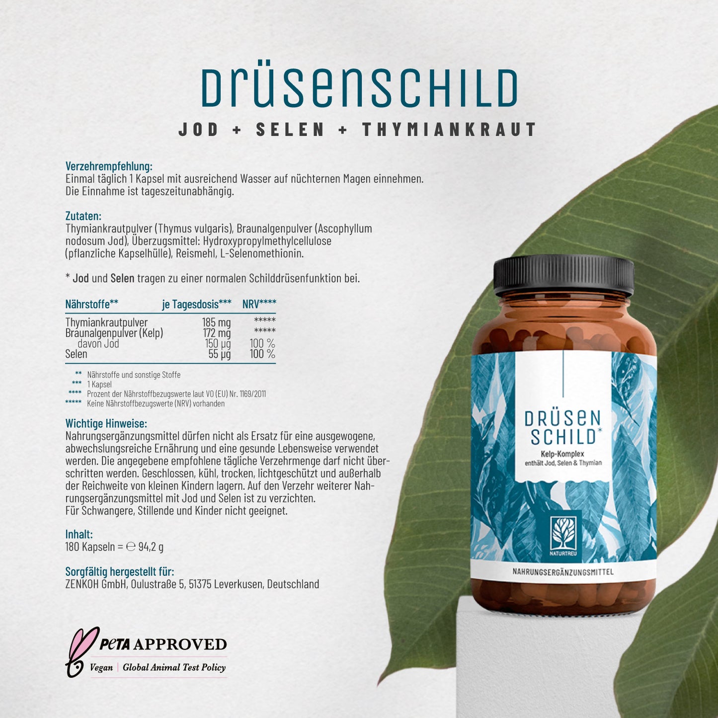 Druesenschild Kelp-Komplex Jod Etikett