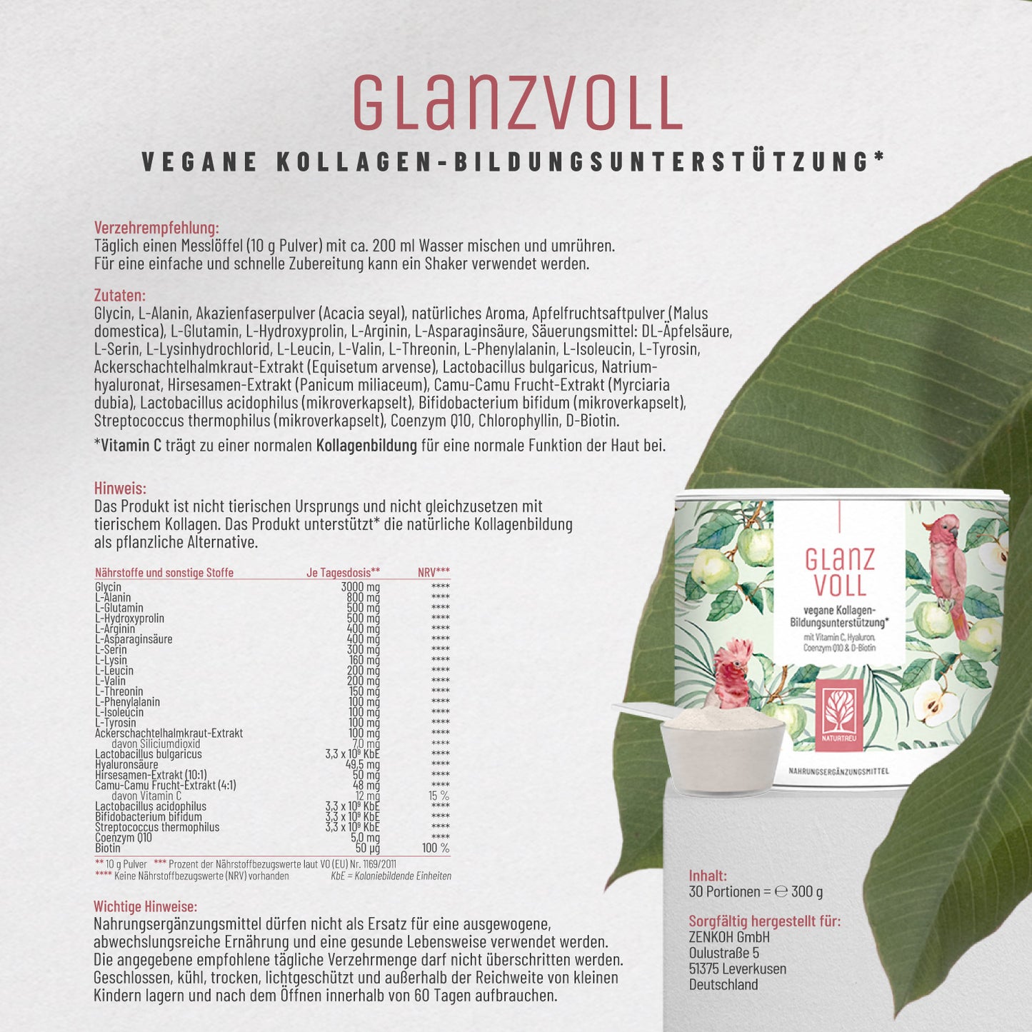 Glanzvoll Vegane Kollagen-Bildungsunterstuetzung Etikett 01