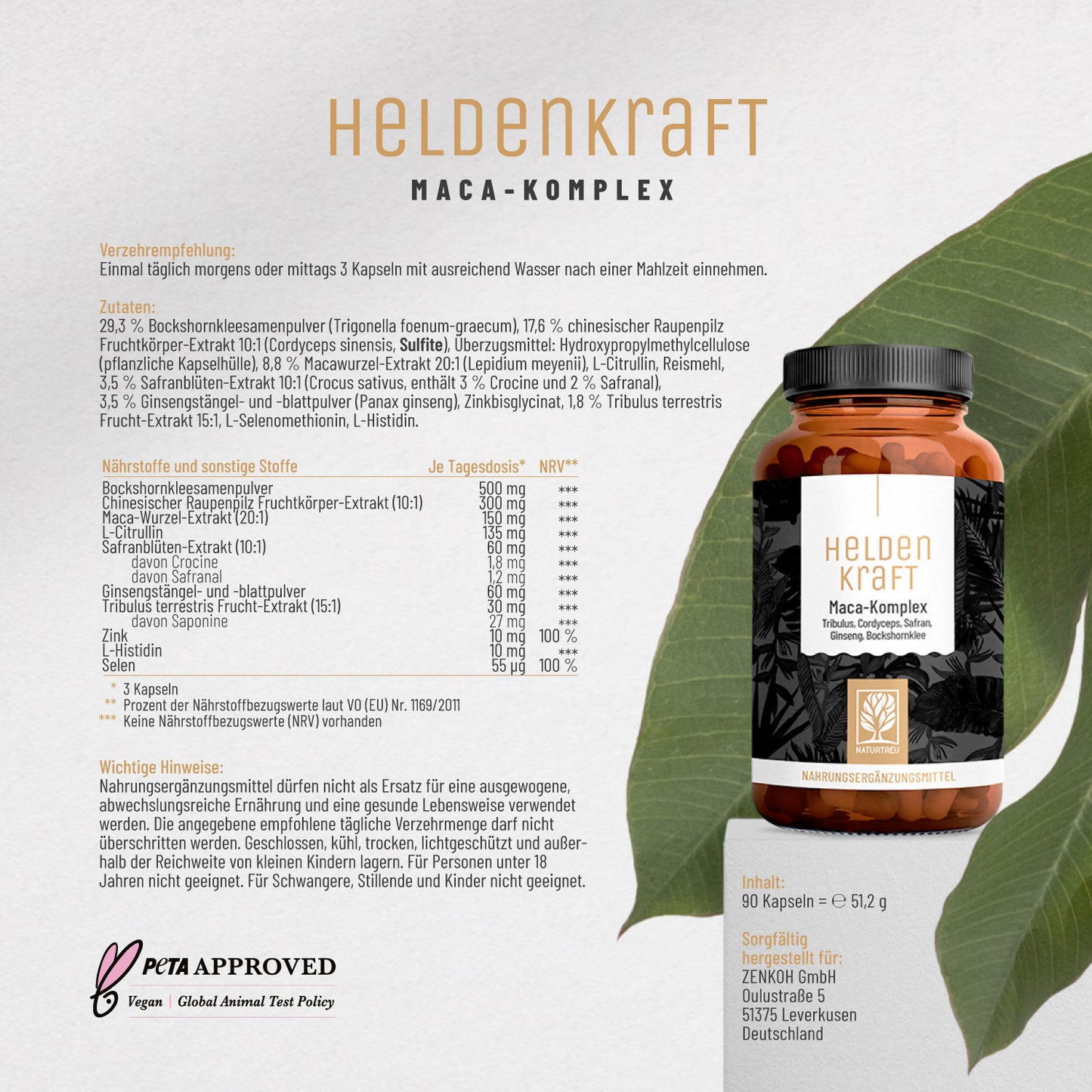 Heldenkraft Maca-Komplex Etikett