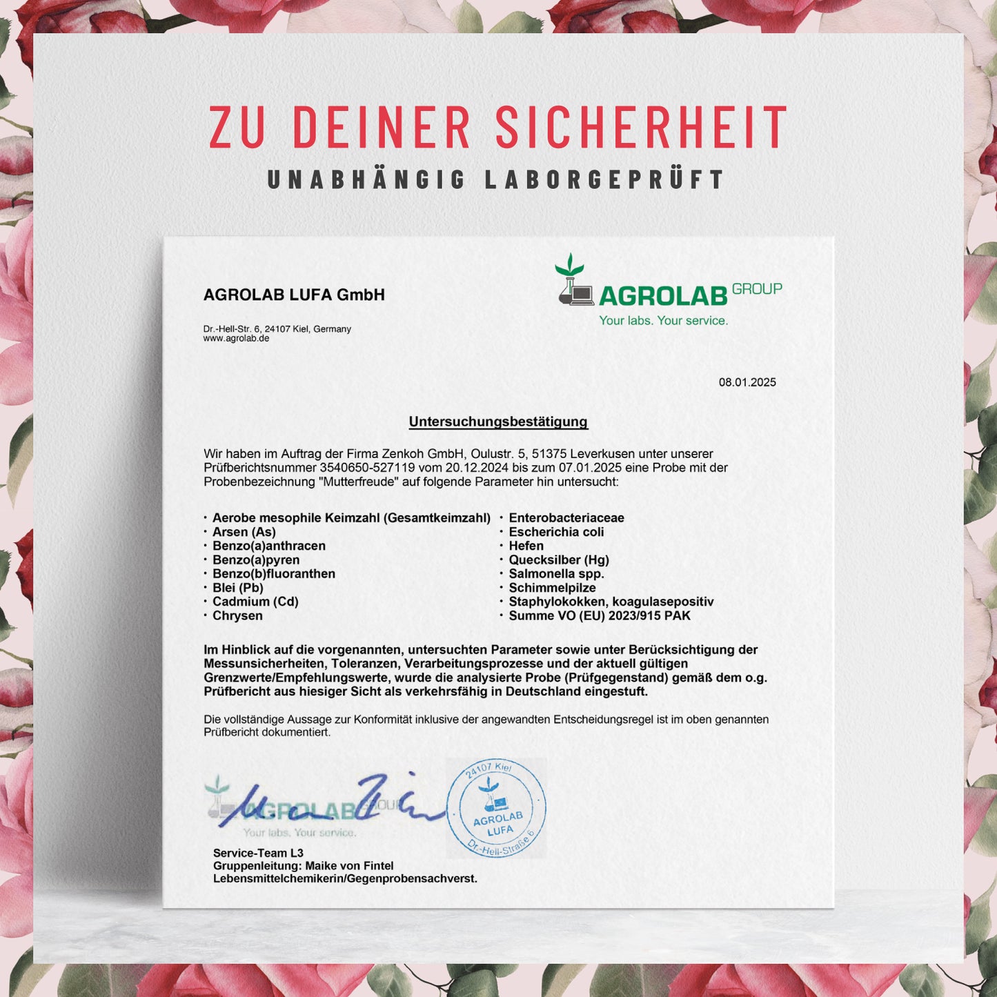 Mutterfreude Folsaeure-Komplex Laborzertifikat