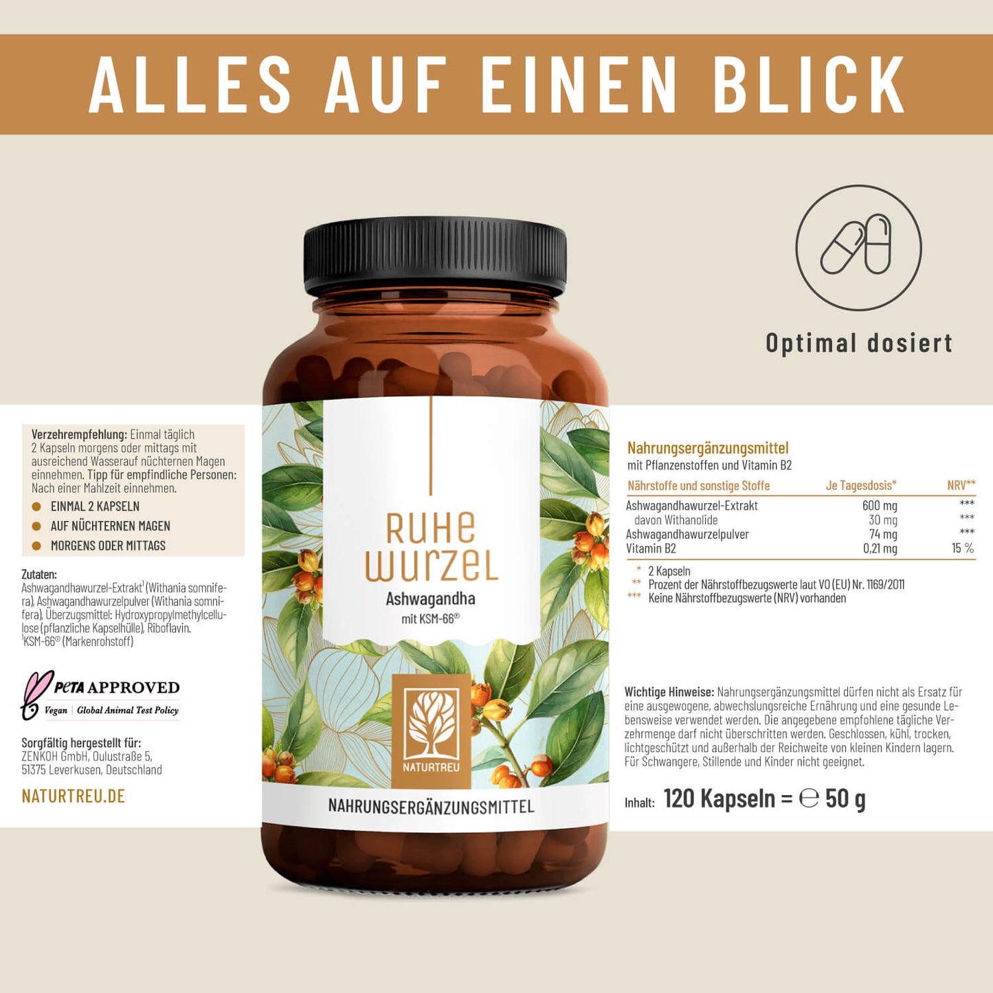 Ruhewurzel Ashwagandha mit KSM 66 Onlineshop Etikett 01
