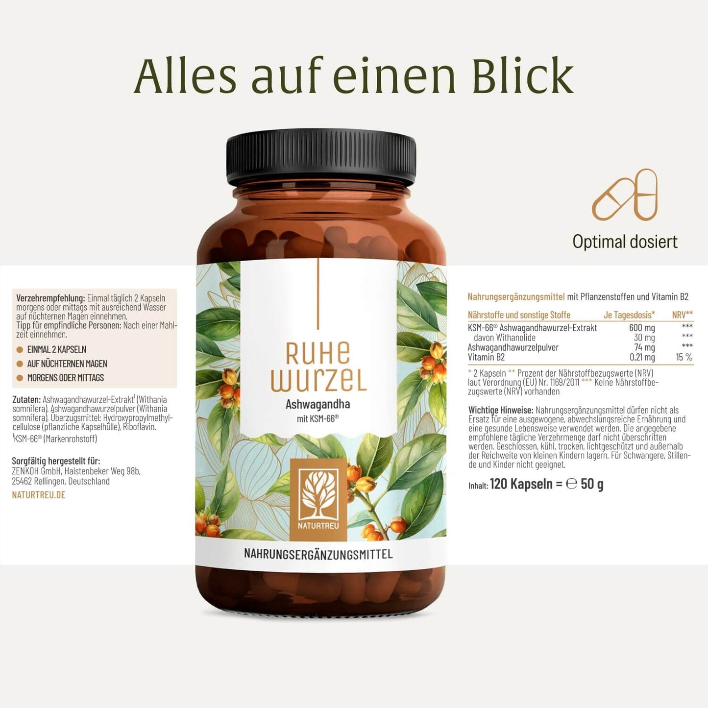 Ruhewurzel Ashwagandha mit KSM 66 Onlineshop Etikett 01