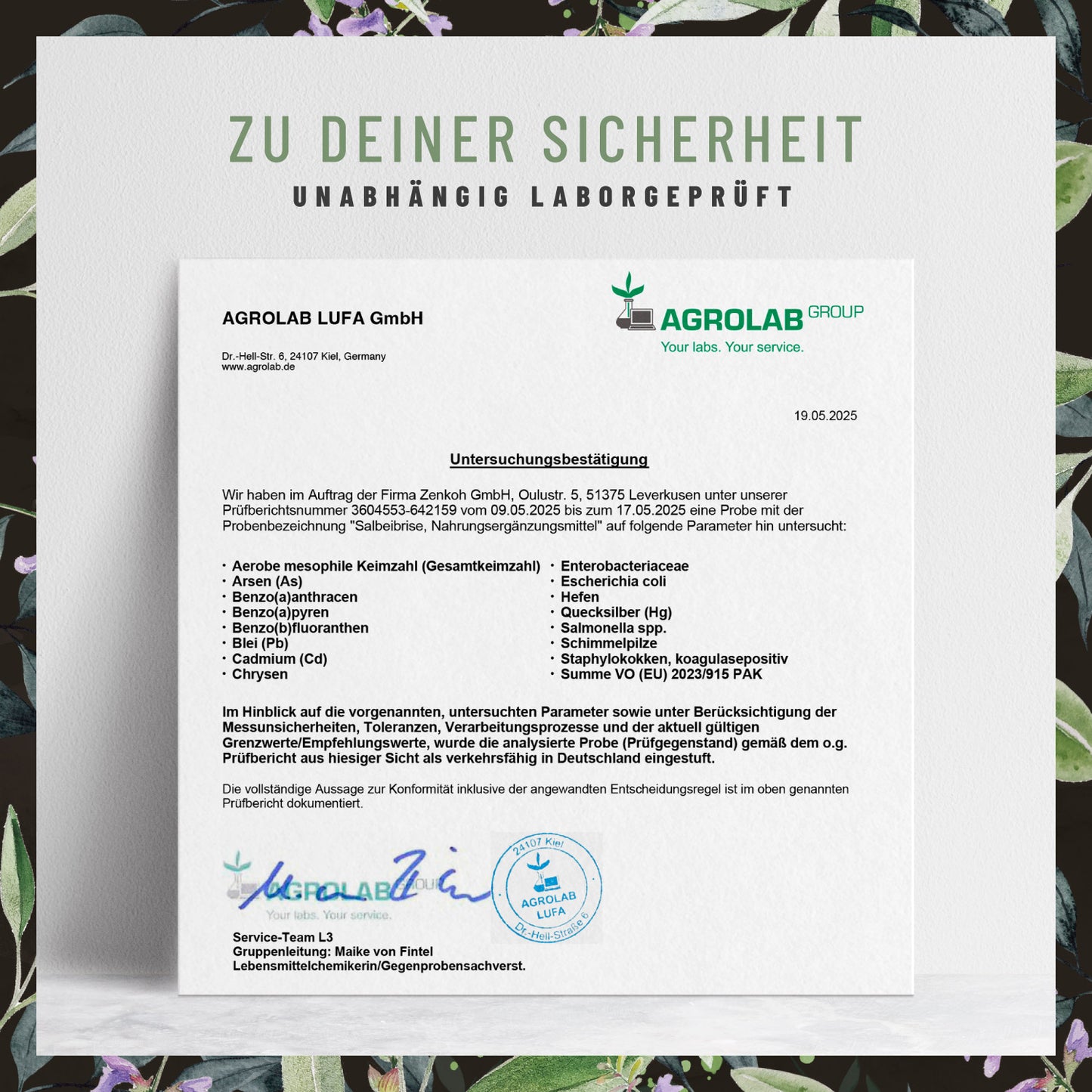 Salbeibrise Salbei-Extrakt Laborzertifikat