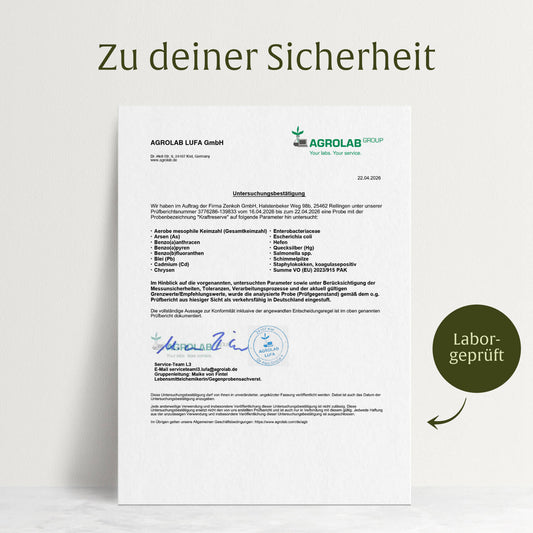 Laborzertifikat für NATURTREU Kraftreserve – Qualitätsprüfung und Reinheit bestätigt  
