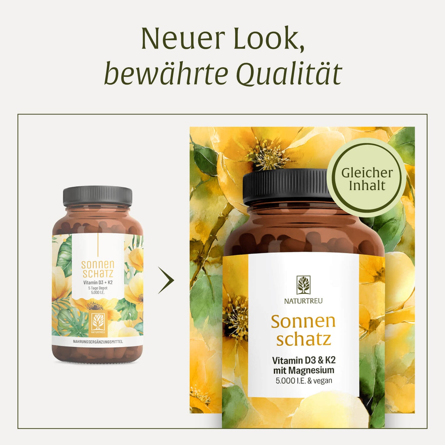 Sonnenschatz: Veganes Vitamin D3 5.000 I.E. mit K2 & Magnesium (5 Tage Depot)