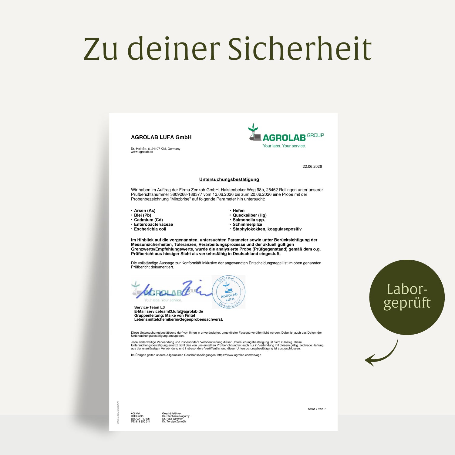 Minzbrise Creatives Laborzertifikat