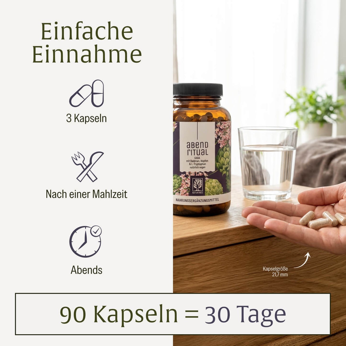Abendritual: GABA mit Baldrian, Hopfen & L-Tryptophan