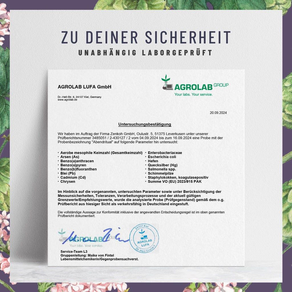 Abendritual GABA Baldrian Hopfen L-Tryptophan Laborbild 
