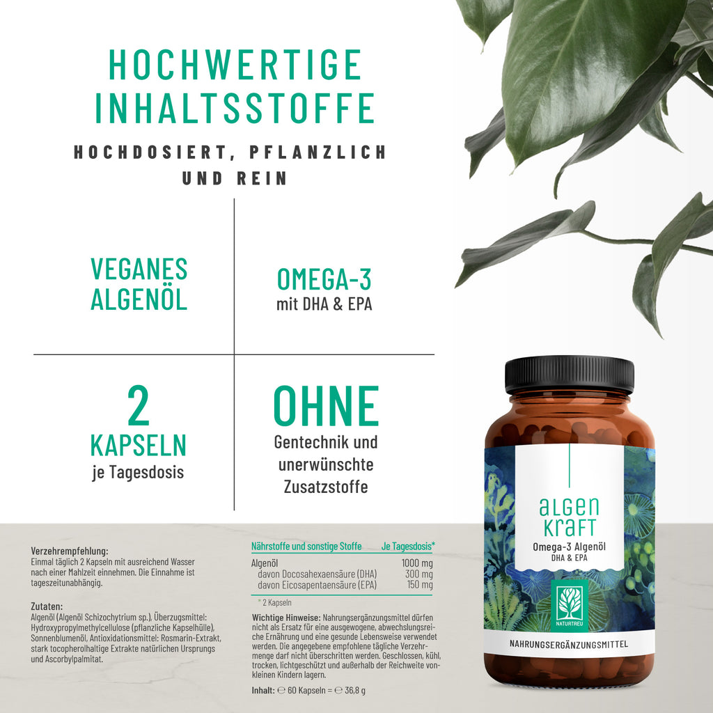 Algenkraft Omega3 Algenoel DHA EPA Hochw Inhaltsstoffe 