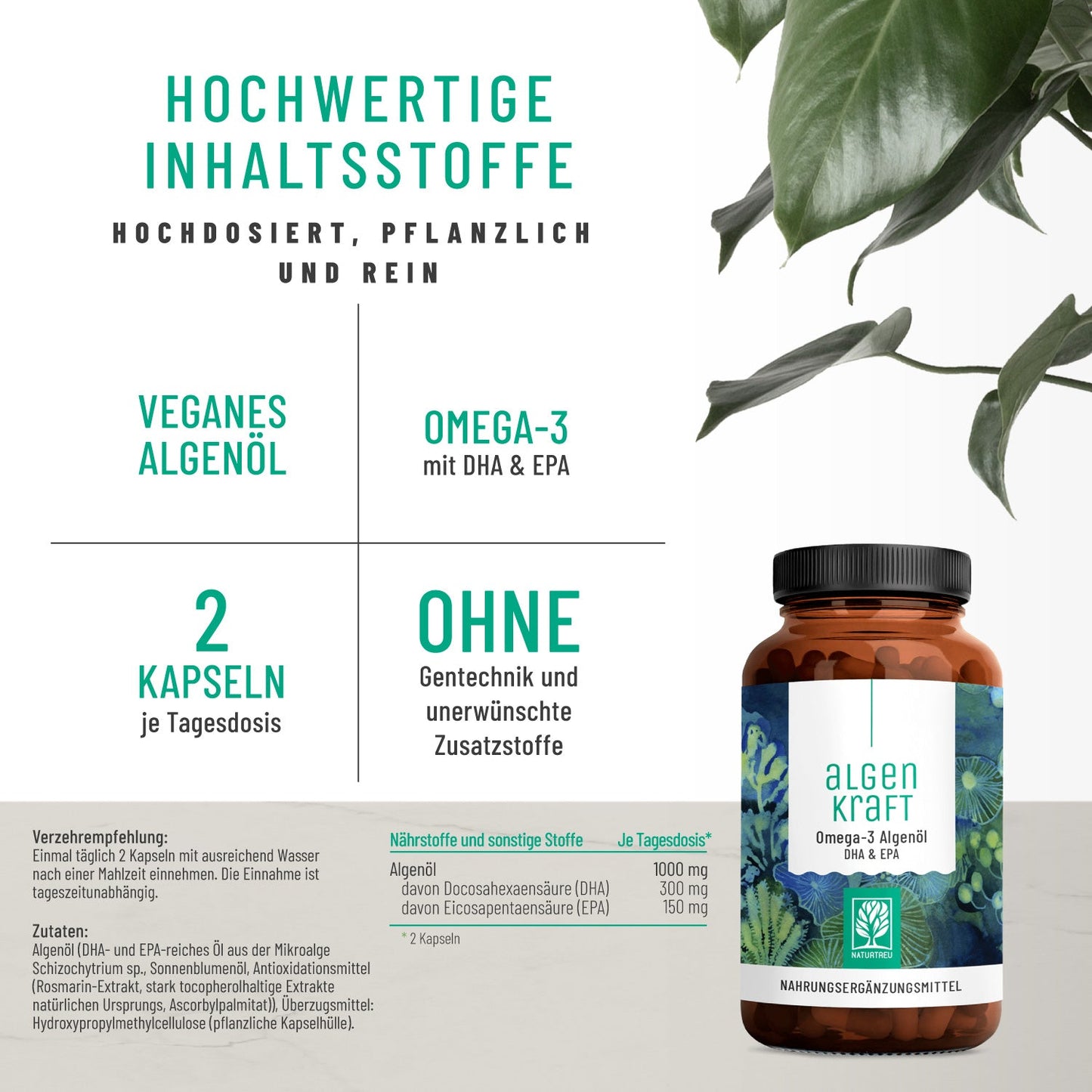 Algenkraft Omega3 Algenoel DHA EPA Inhaltsstoffe