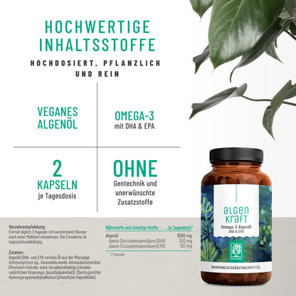 Algenkraft Omega3 Algenoel DHA EPA Inhaltsstoffe