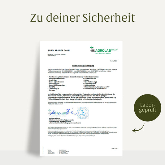 Laborzertifikat für NATURTREU Algenkraft – Qualitätsprüfung und Reinheit bestätigt  