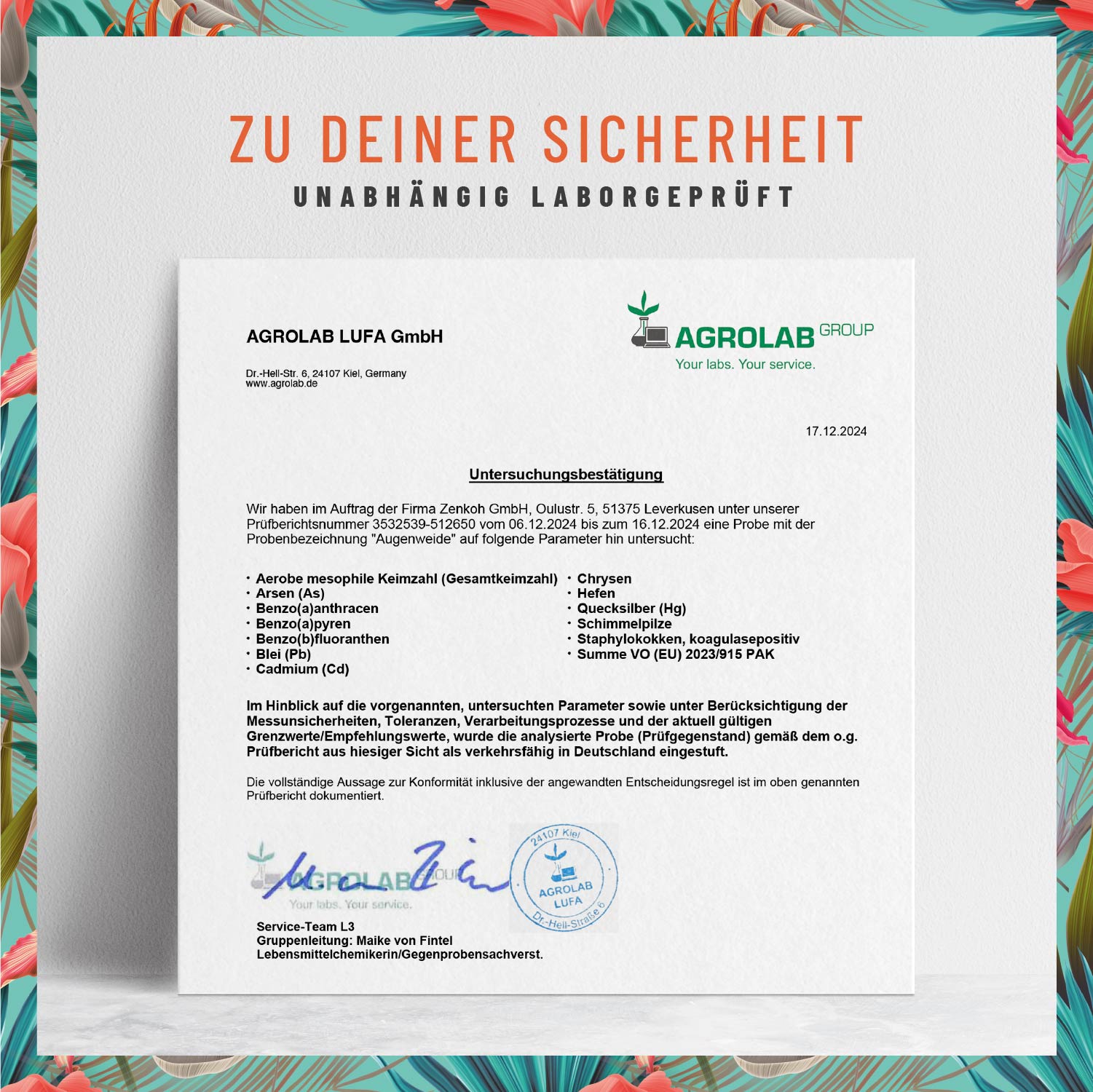 Augenweide Vitamin-A Laborzertifikat