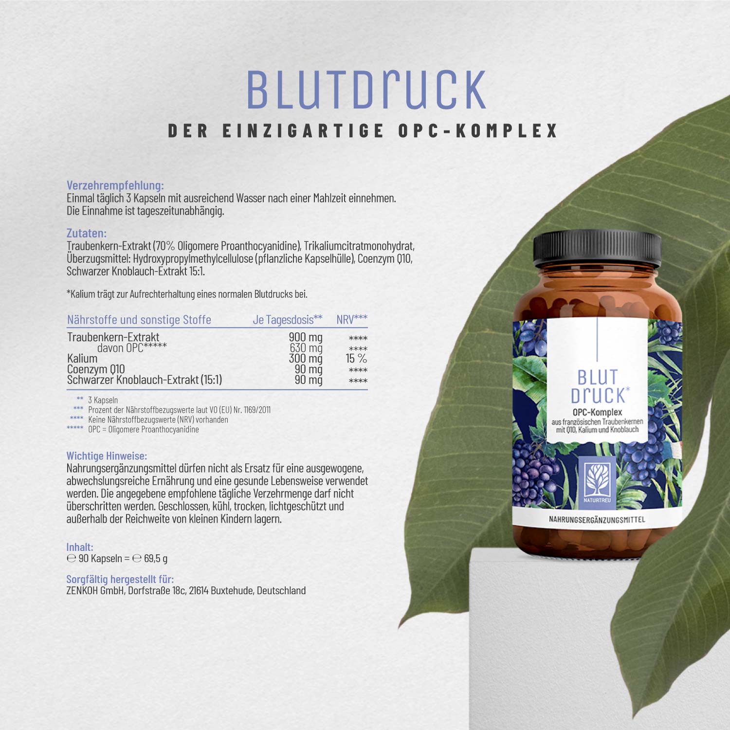Blutdruck OPC Traubenkern Q10 Komplex Etikett