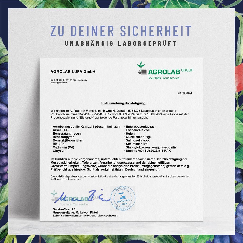 Blutdruck OPC Traubenkern Q10 Komplex Laborzertifikat