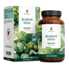 Brokkoliblüte Sulforaphan von Naturtreu – brauner Glastiegel und Faltschachtel mit botanischem Brokkolimotiv, Hinweis "vegan und glutenfrei", hergestellt in Deutschland.