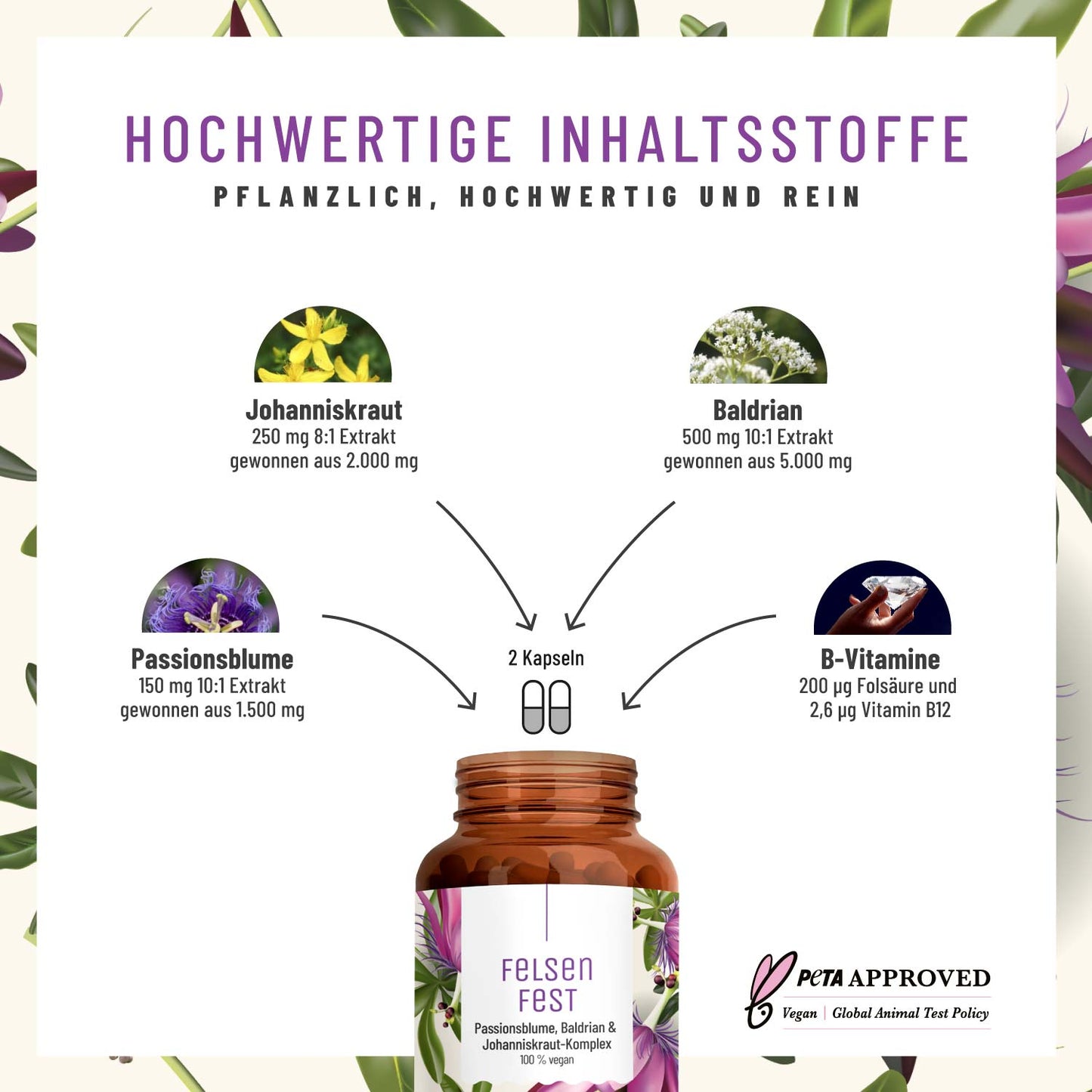 Felsenfest Passionsblume-Baldrian-Johanniskraut-Komplex Hochwertige-Inhaltsstoffe
