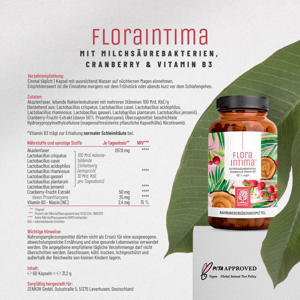 Floraintima Milchsaeurebakterien cranberry vitaminb3 Etikett01 