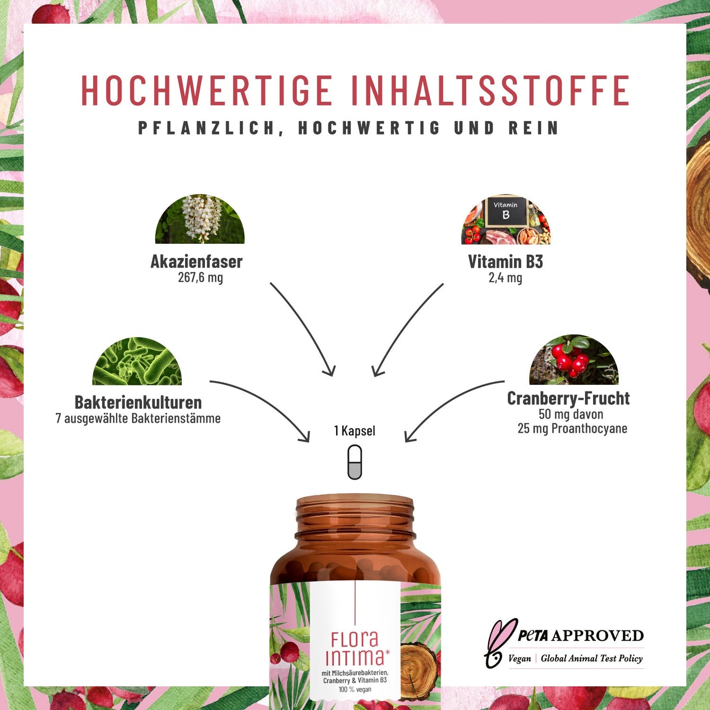 Floraintima Milchsaeurebakterien cranberry vitaminb3 Hochw Inhaltsstoffe 