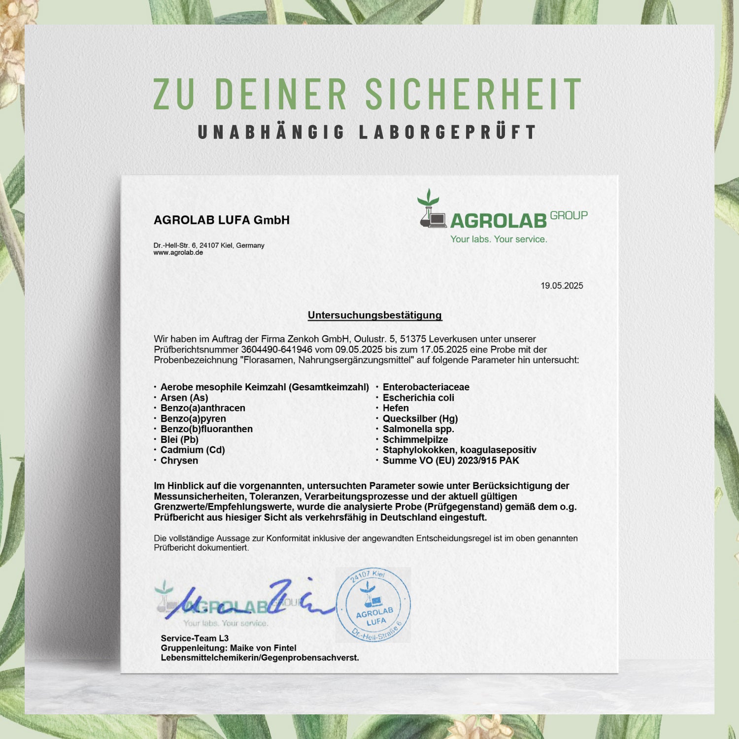 Florasamen Verdauungs Komplex Laborzertifikat 