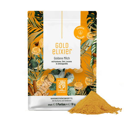 Goldelixier Goldene-Milch Sachet Titelbild Pulver