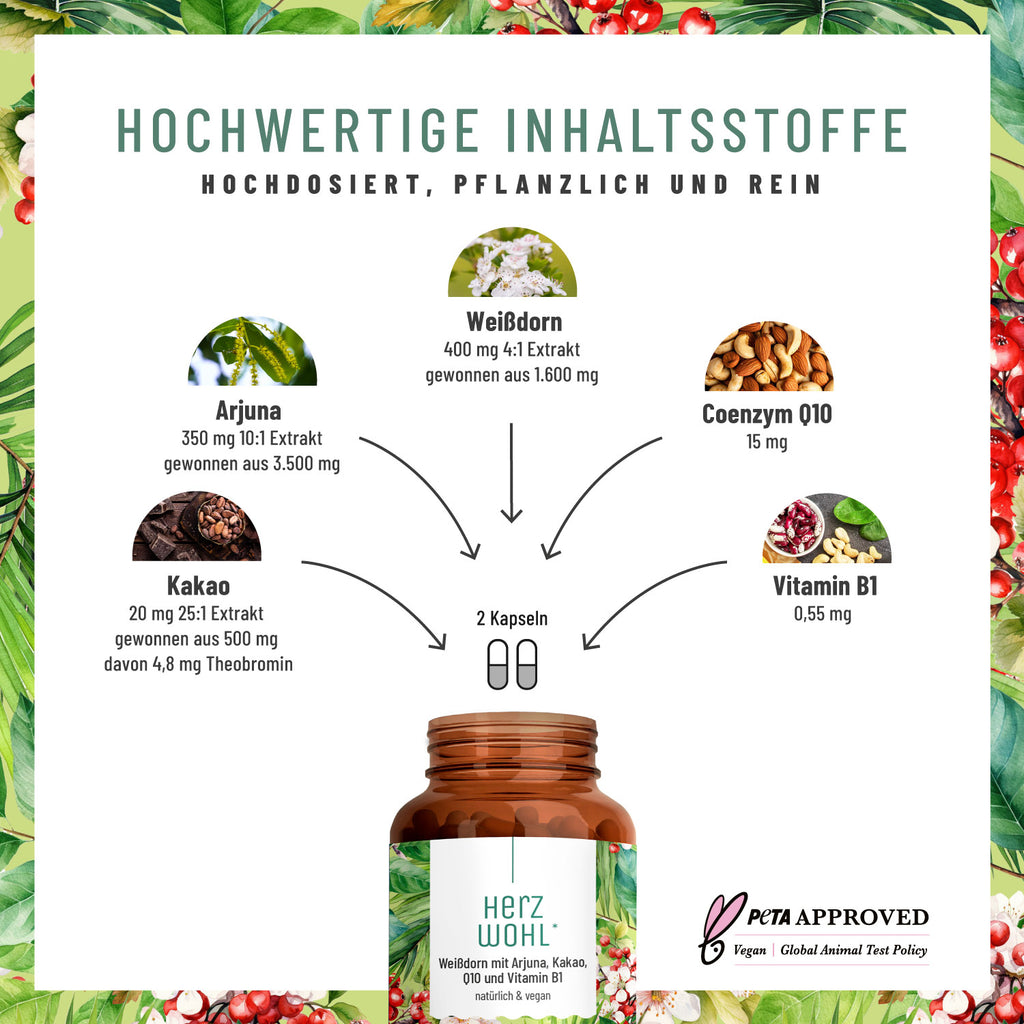 Herzwohl Weissdorn Arjuna Kakao Q10 Vitaminb1 Hochw Inhaltsstoffe DE