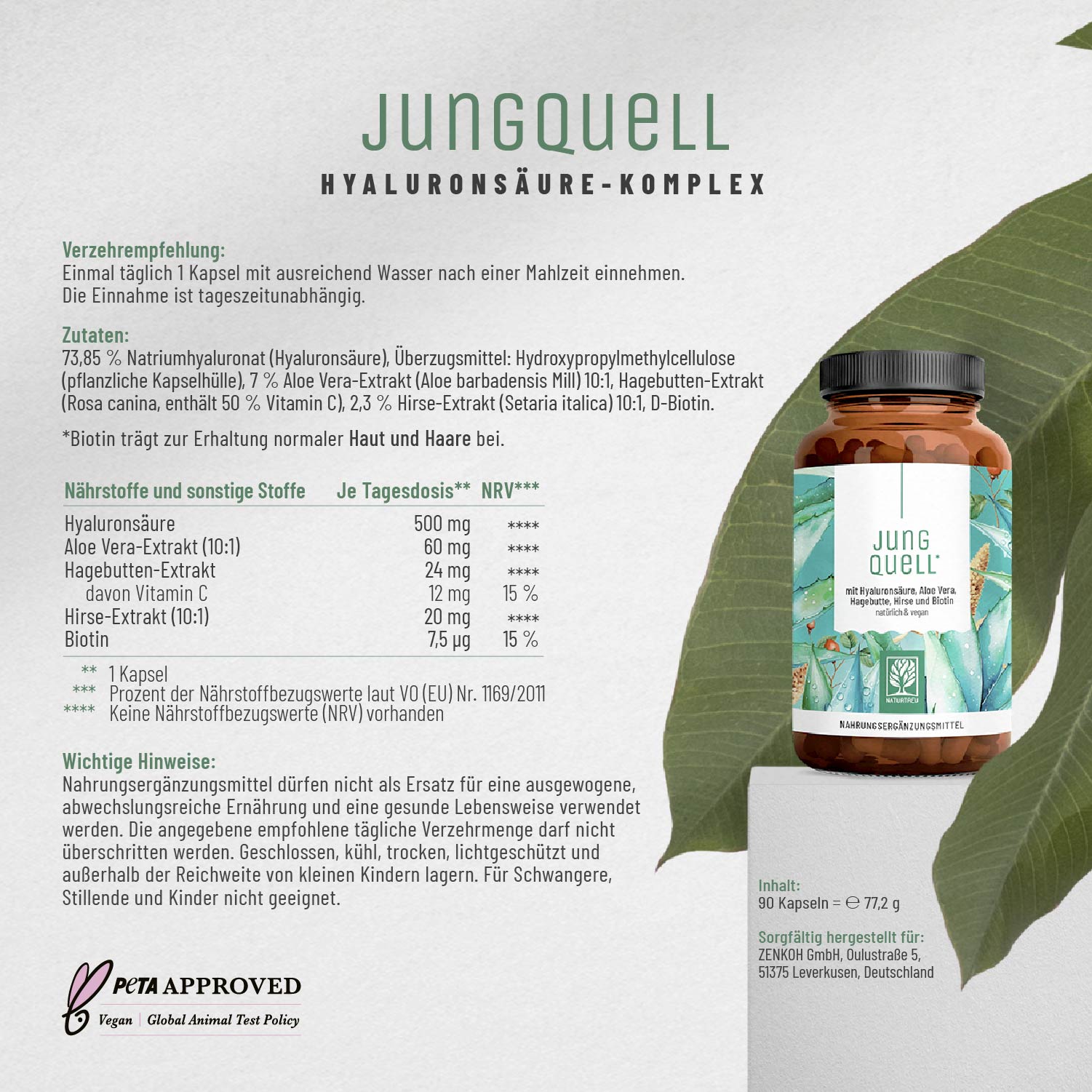 Jungquell mit-Hyaluronsaeure-Aloe-Vera-Hagebutte-Hirse-Biotin Etikett 