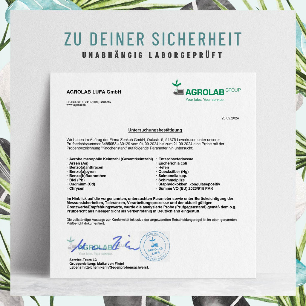 Knochenstark Calcium-Komplex Laborzertifikat