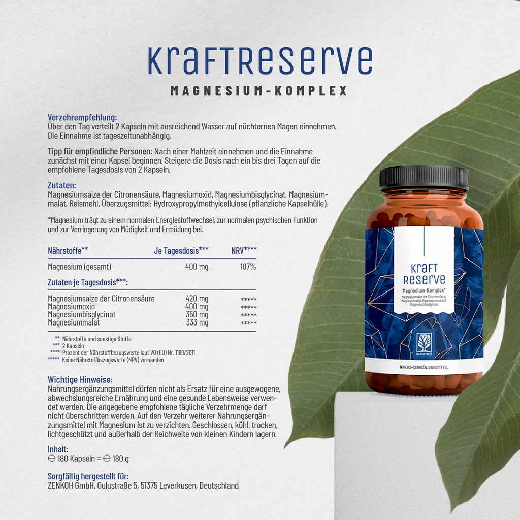 Kraftreserve Magnesium-Komplex Etikett