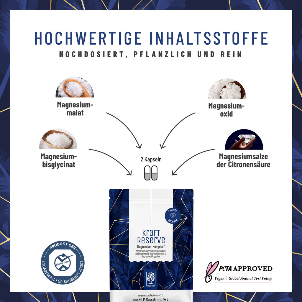 Kraftreserve Probierpacket Magnesium Komplex Inhaltsstoffe