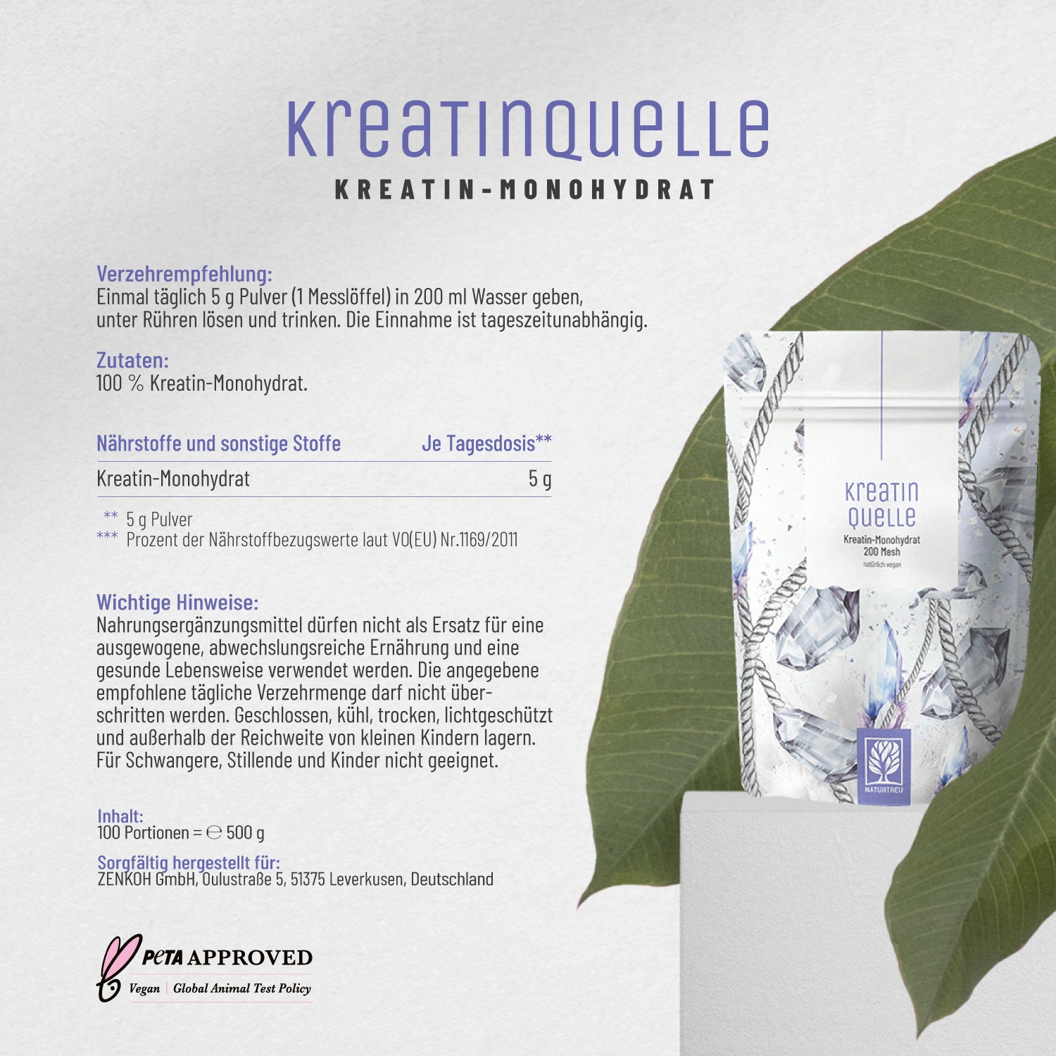 Kreatinquelle Kreatin-Monohydrat Etikett 01