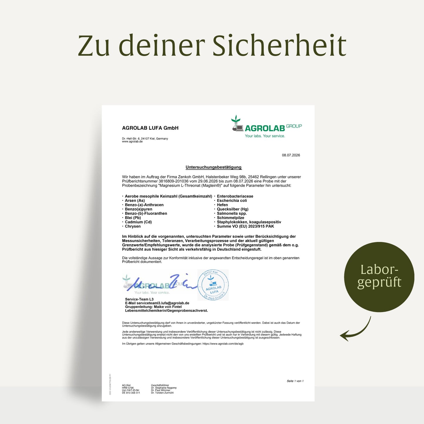 Magnesium L-Threonat Magtein Creatives DE Onlineshop Laborzertifikat