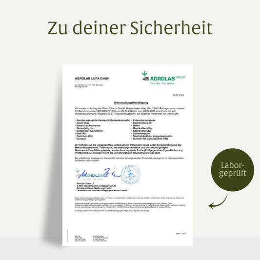 Magnesium L-Threonat Magtein Creatives DE Onlineshop Laborzertifikat