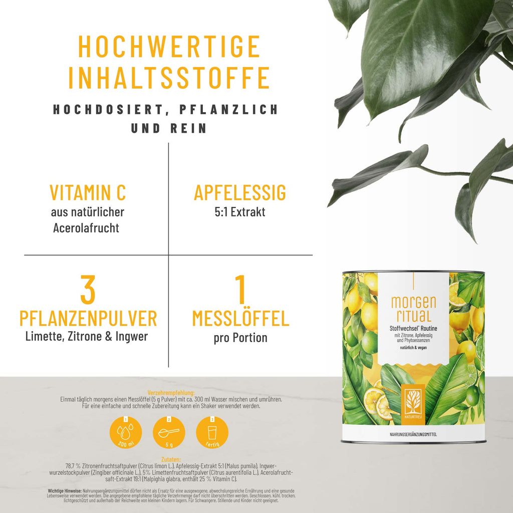 Morgenritual Vitamin C Limette Zitrone Ingwer für deine tägliche Stoffwechsel Routine Inhaltsstoffe