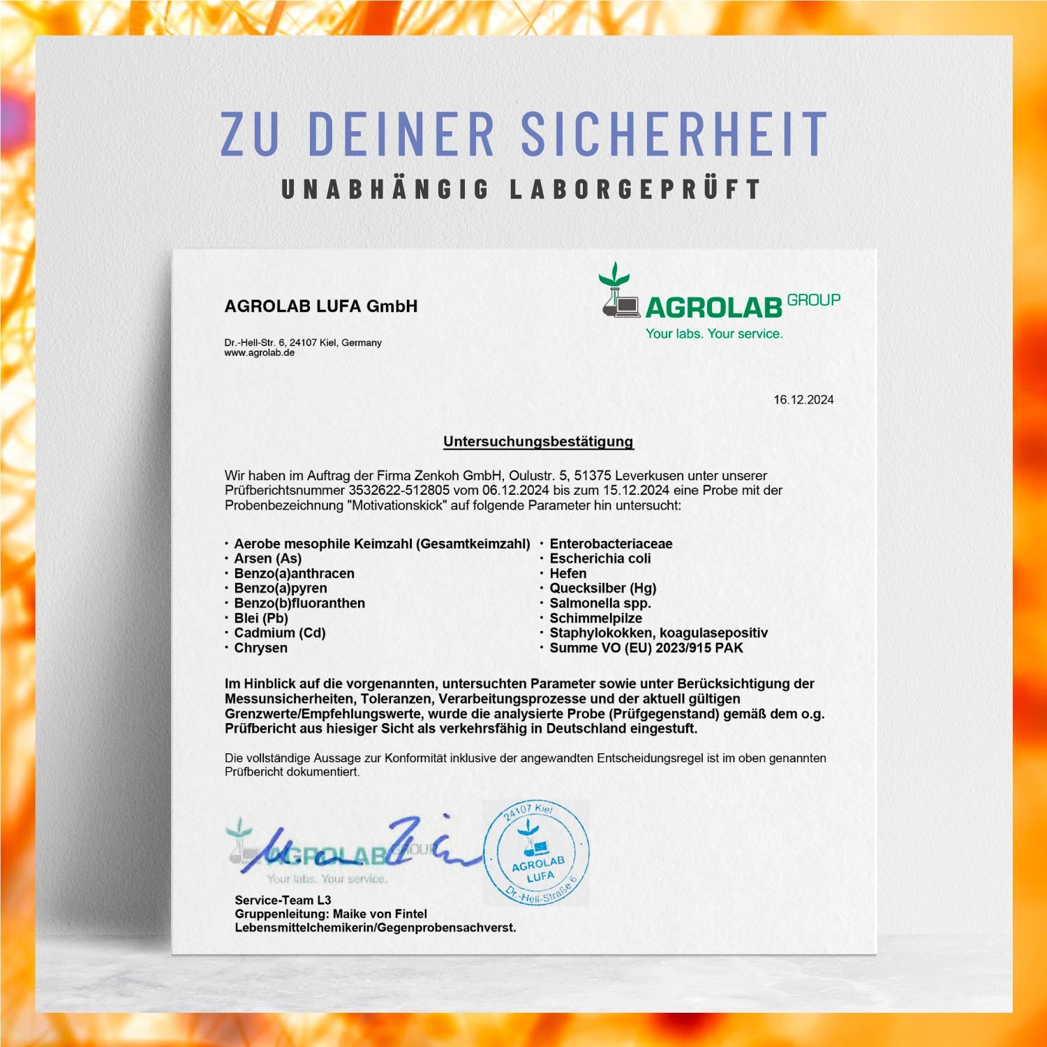 Motivationskick L-Tyrosin-Komplex Laborzertifikat