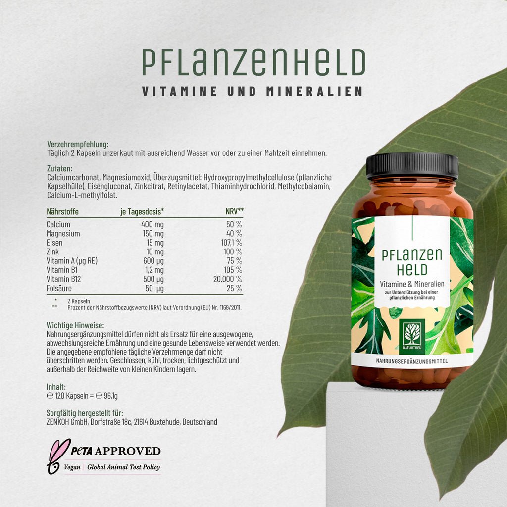 Pflanzenheld Vitamine Mineralien Etikett