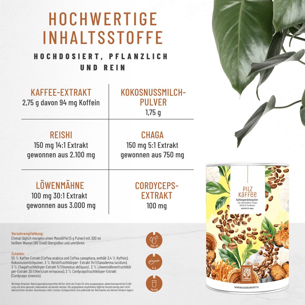 Pilzkaffee Kaffeegetraenkepulver Hochwertige-Inhaltsstoffe 