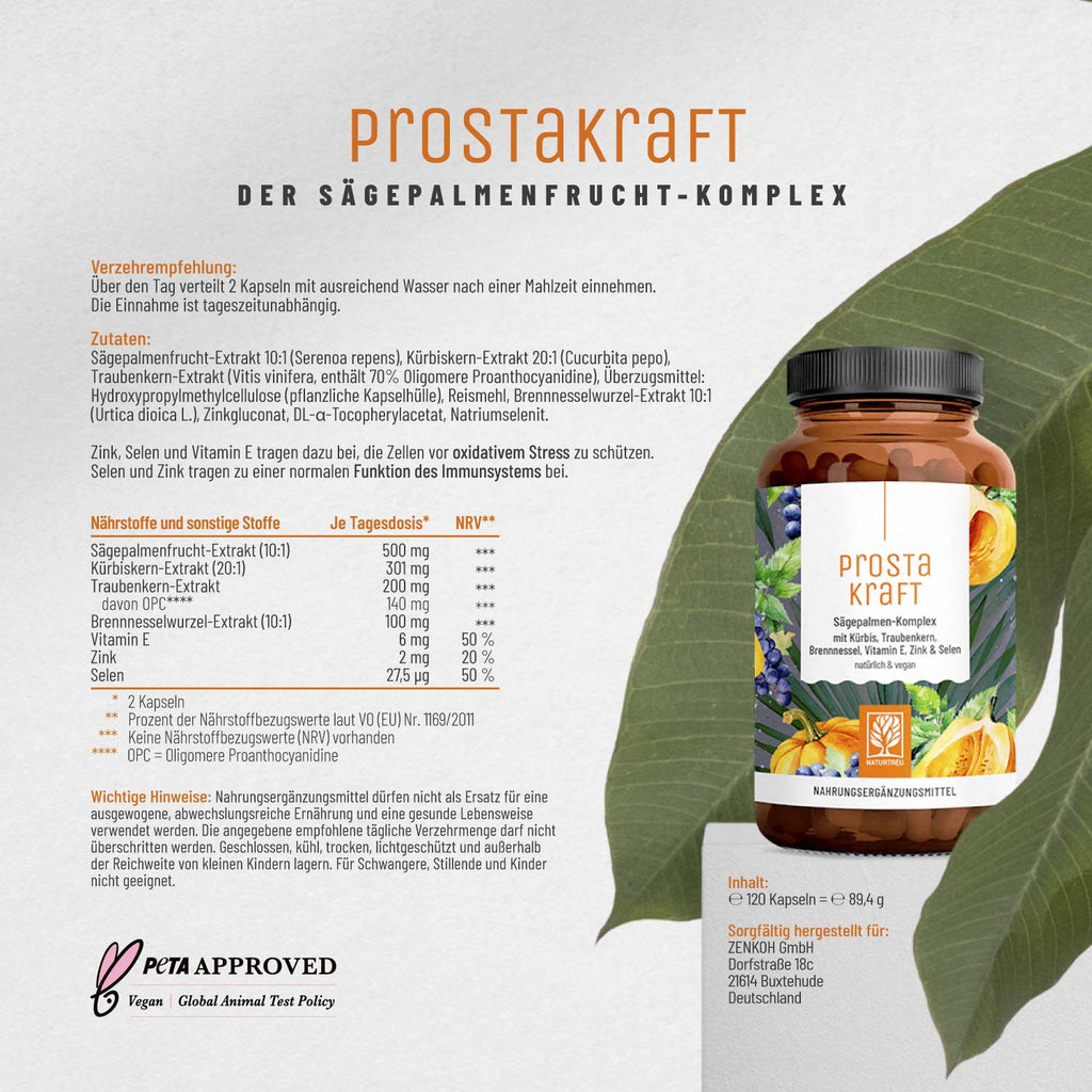 Prostakraft Saegepalmen Komplex mit Kuerbis Traubenkern Brennnessel Vitamin E Zink Selen Etikett 