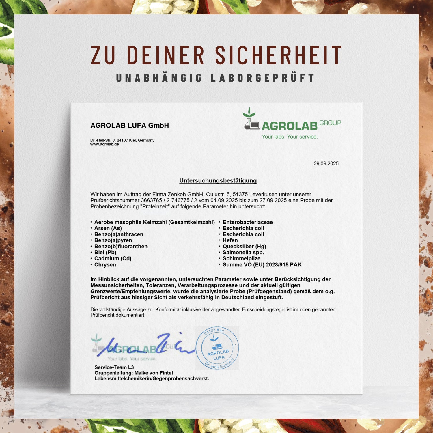 Proteinzeit Proteinpulver Laborzertifikat