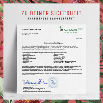 Rubinkorn Roter-Reis Laborzertifikat