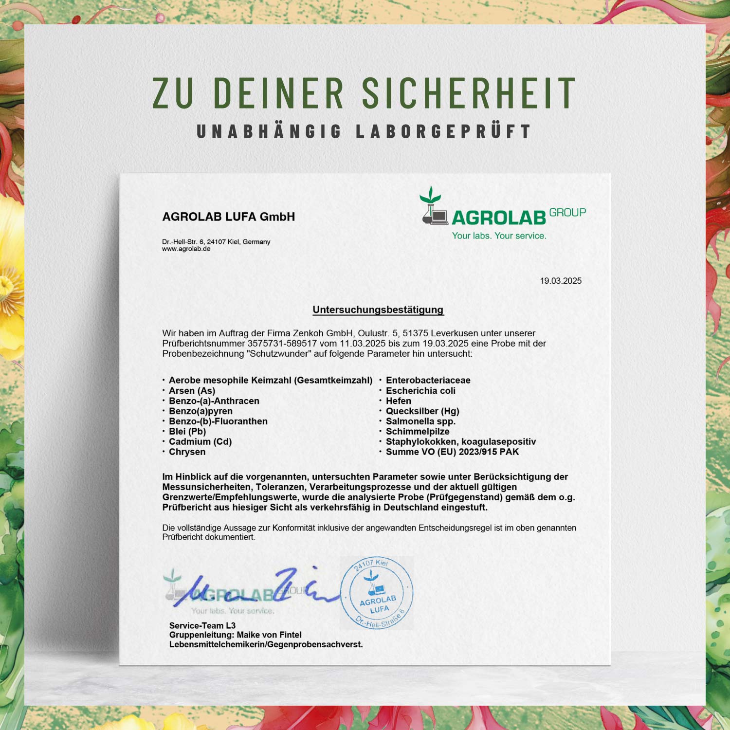 Schutzwunder Antioxidantien-Komplex Laborzertifikat