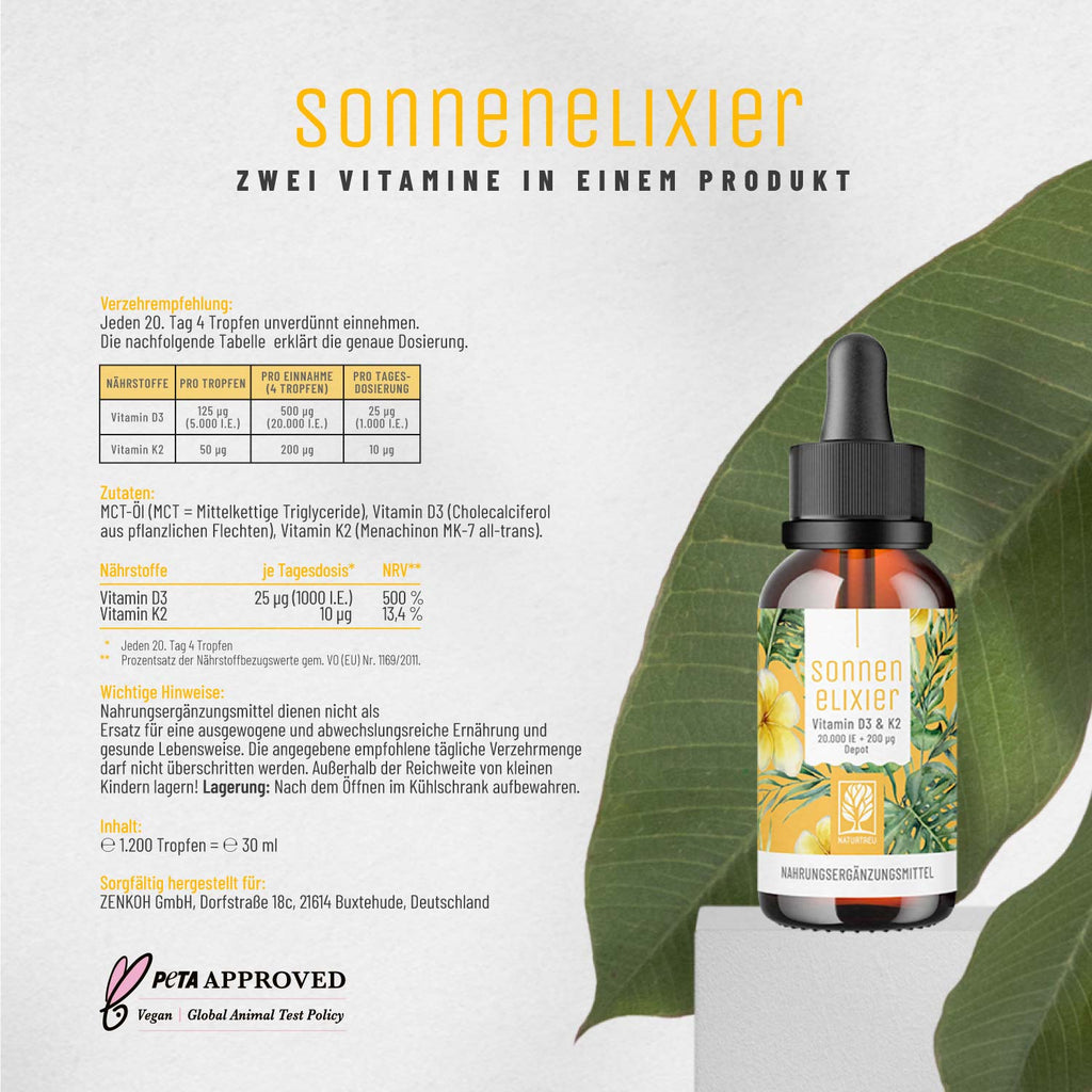Sonnenelixier Vitamin D3 K2 Depot Etikett