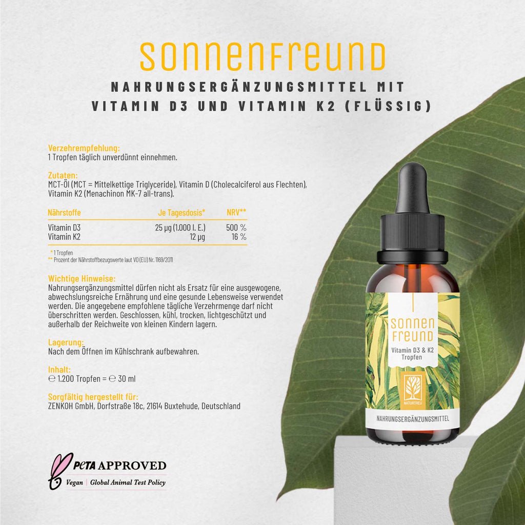 Sonnenfreund Vitamin D3 K2 Etikett