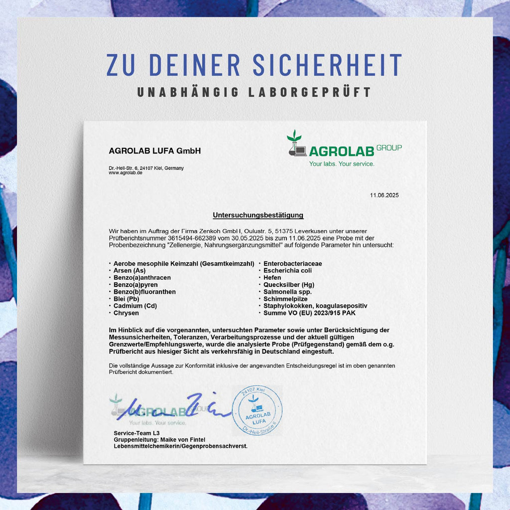 Zellenergie Creative DE Laborzertifikat